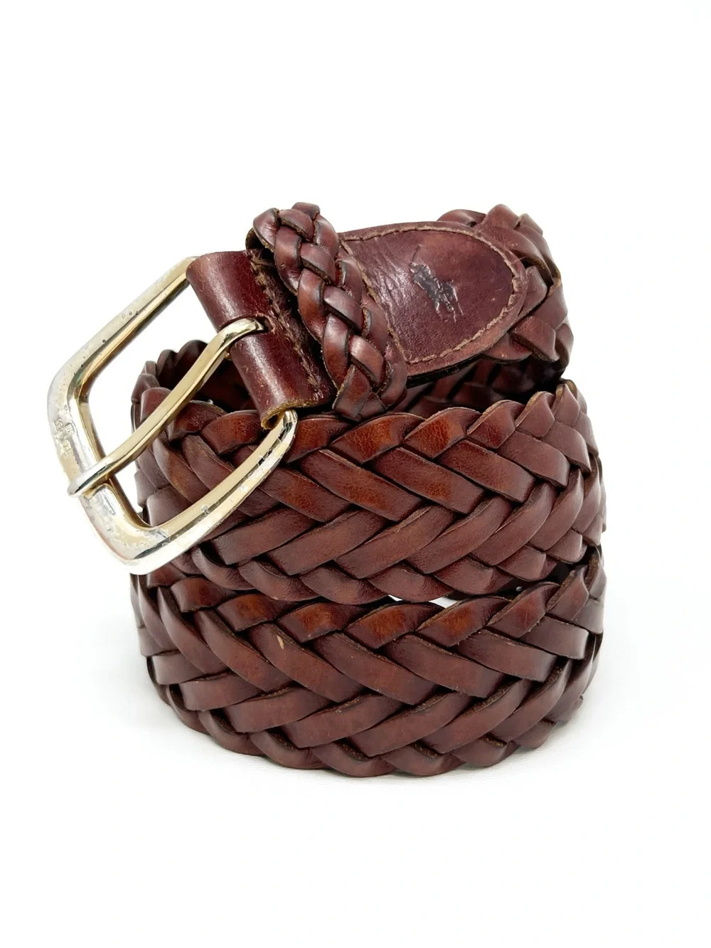 Vintage 80s Ralph Lauren Brown Leather Braided Men’s Belt Size Large Vtg EUC